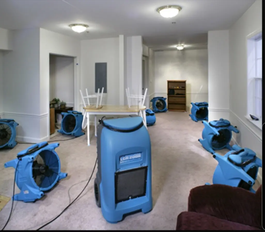 Air movers and dehumidifier setup for Water Extraction & Removal in Londonderry